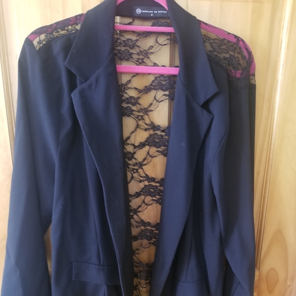 Fashion to Figure Jackets & Blazers - Fashion To Figure Black Lace Back Blazer